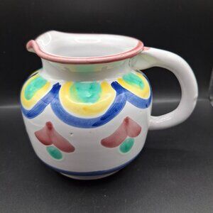 Caleca Italy Pottery Colorful Hand-Painted Ceramic Jug With Handle & Spout